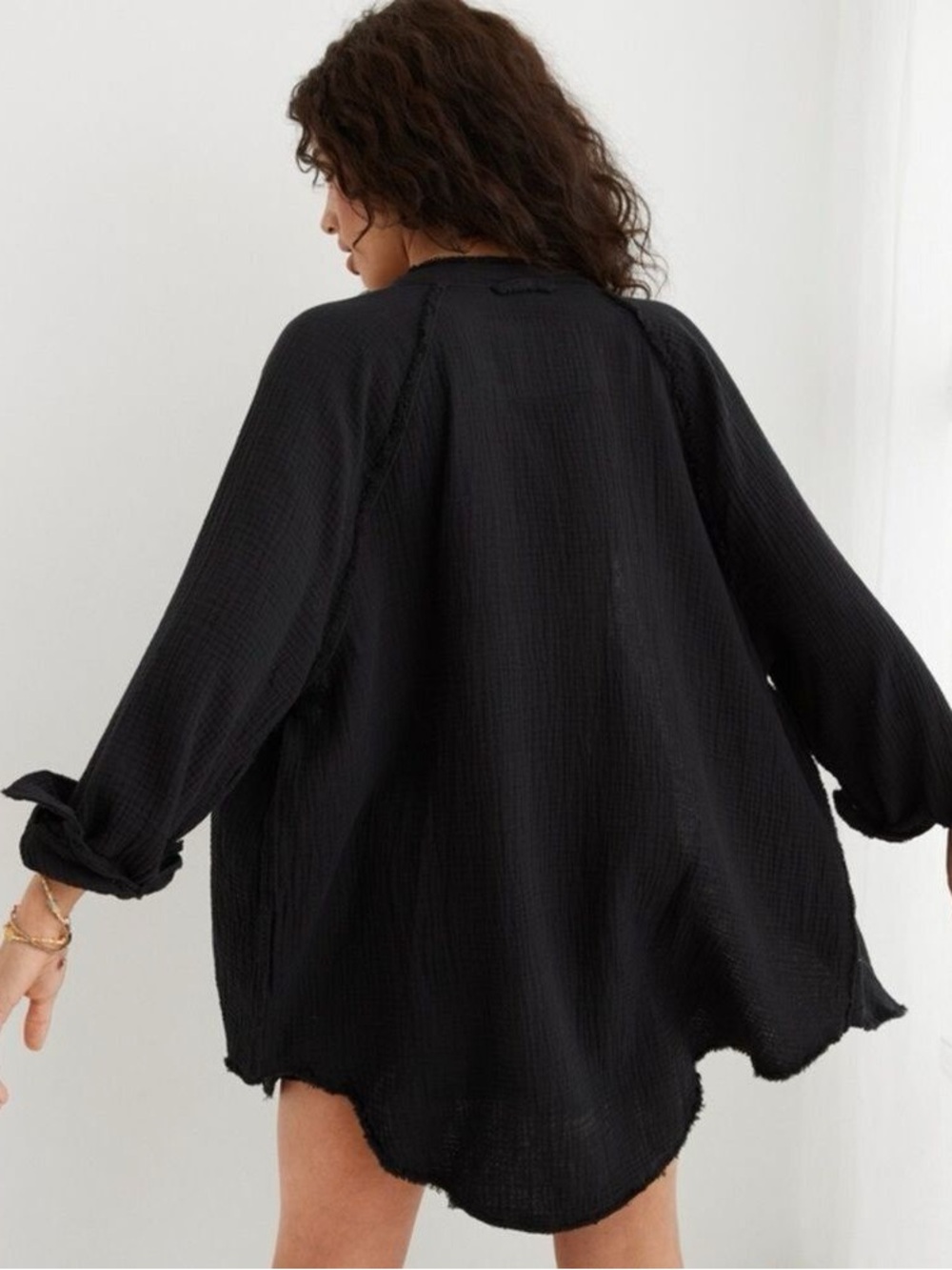 Aerie Black Gauze Button Down Shirt Coverup size Small - Picture 2 of 7